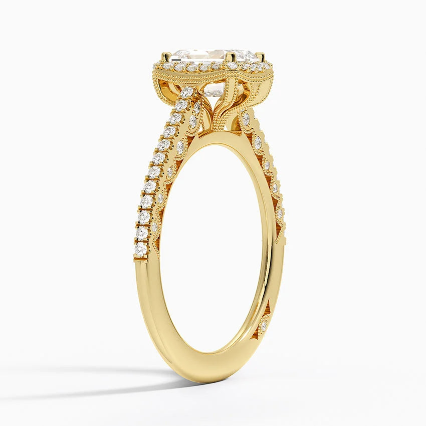 1.50 Karat Emerald Kesim Hidden Halo Tasarım Tektaş Laboratuvar Pırlanta Yüzük - Capri
