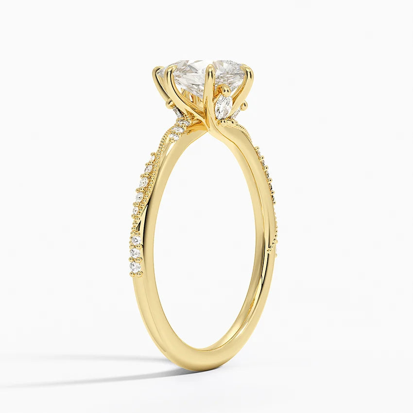 1.25 Karat Damla Kesim Hidden Halo Tasarım Tektaş Laboratuvar Pırlanta Yüzük 18K  - Melora - Bold Diamonds