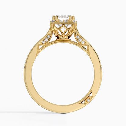 1.50 Emerald Kesim Halo Tasarım Tektaş Laboratuvar Pırlanta Yüzük 18K - Tilara