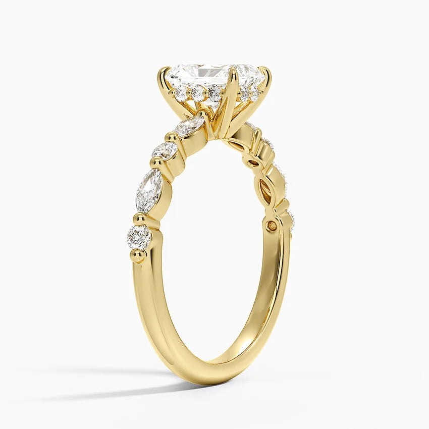1.50 Karat Radiant Kesim Hidden Halo Tasarım Tektaş Laboratuvar Pırlanta Yüzük - Verona