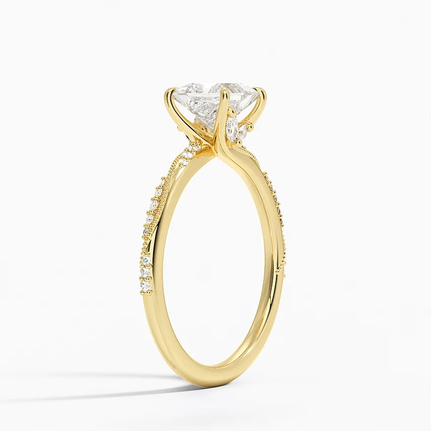 1.25 Karat Prenses Kesim Hidden Halo Tasarım Tektaş Laboratuvar Pırlanta Yüzük 18K  - Melora - Bold Diamonds