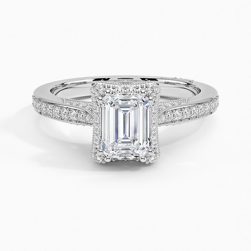 1.50 Emerald Kesim Halo Tasarım Tektaş Laboratuvar Pırlanta Yüzük 18K - Tilara