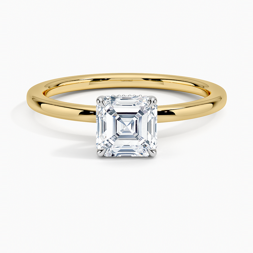 1.10 Karat Asscher Kesim Hidden Halo Tasarım Tektaş Laboratuvar Pırlanta Yüzük 18K  - Elora - Bold Diamonds