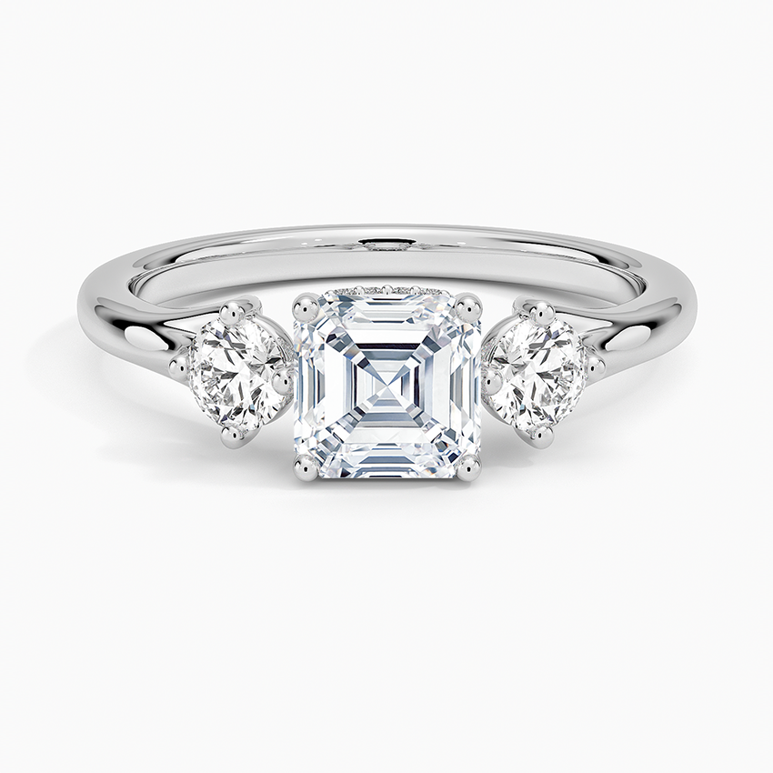 1.50 Asscher Kesim Hidden Halo Tasarım Tektaş Laboratuvar Pırlanta Yüzük 18K - Milora