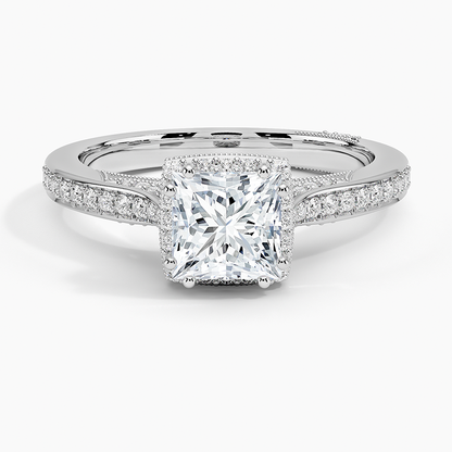 1.50 Prenses Kesim Halo Tasarım Tektaş Laboratuvar Pırlanta Yüzük 18K - Tilara