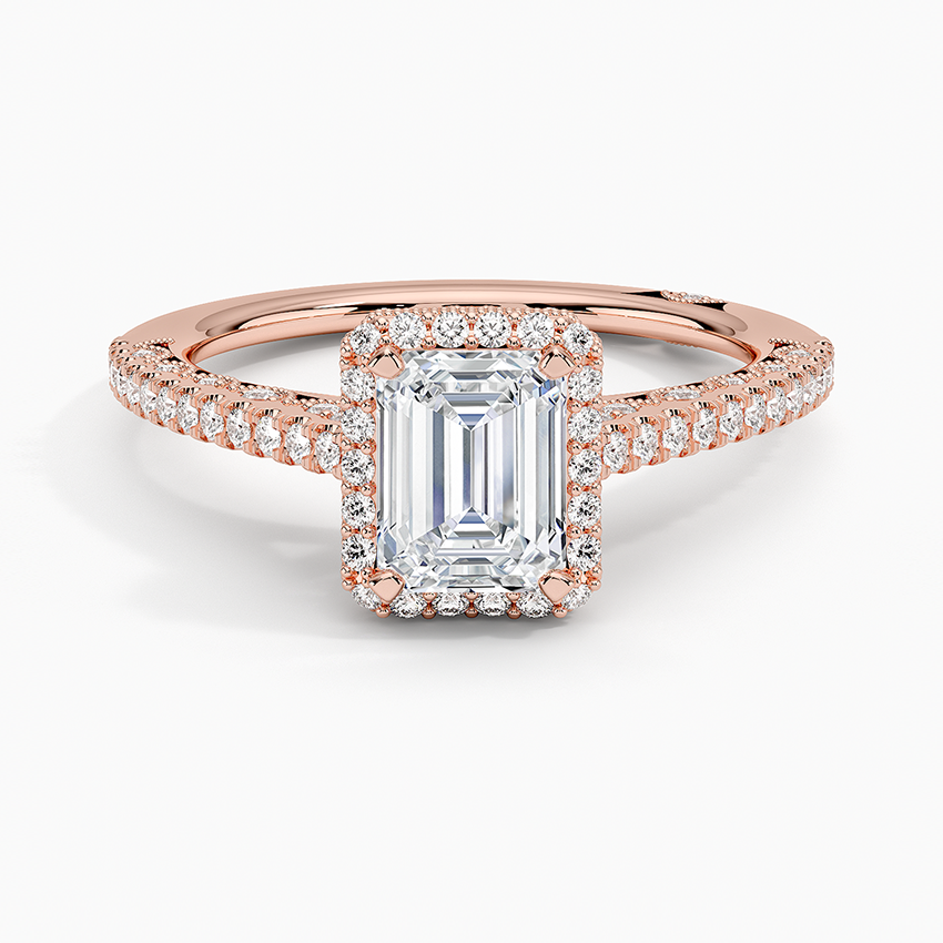 1.50 Emerald Kesim Hidden Halo Tasarım Tektaş Laboratuvar Pırlanta Yüzük - Gilara