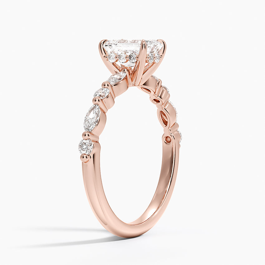 1.50 Karat Emerald Kesim Hidden Halo Tasarım Tektaş Laboratuvar Pırlanta Yüzük - Verona