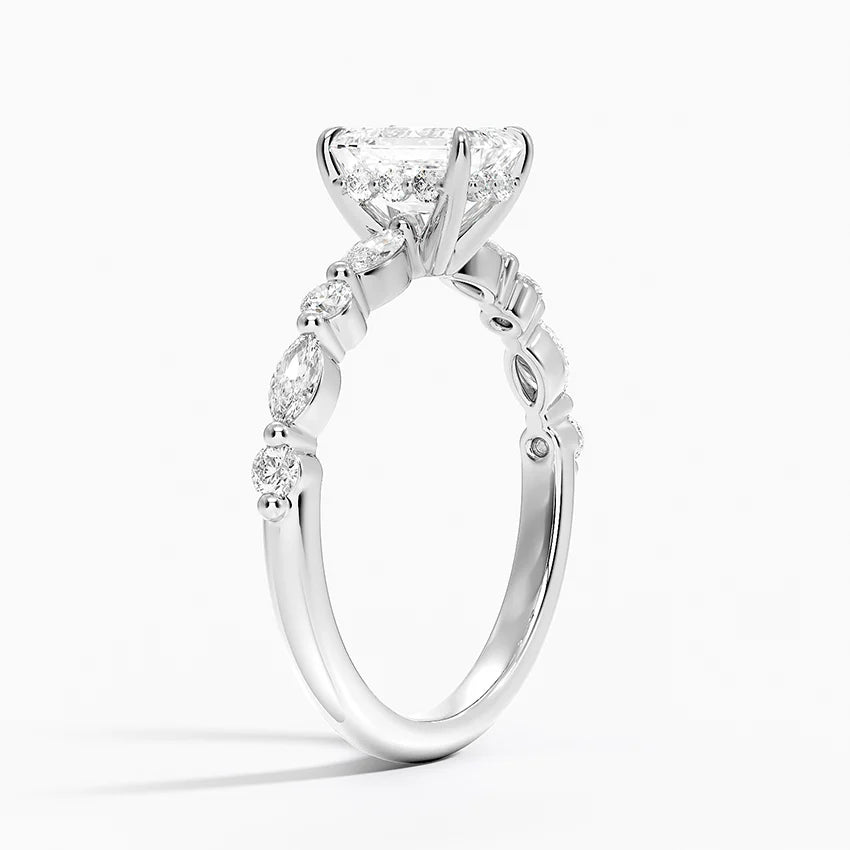 1.50 Karat Emerald Kesim Hidden Halo Tasarım Tektaş Laboratuvar Pırlanta Yüzük - Verona