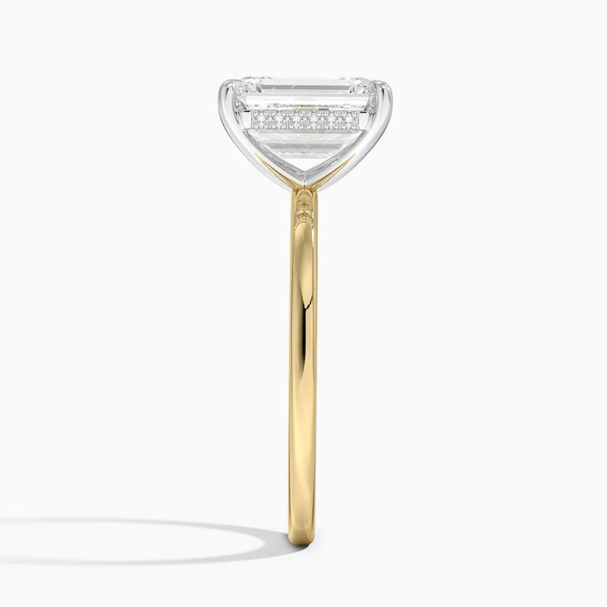 2.10 Karat Emerald Kesim Hidden Halo Tasarım Tektaş Laboratuvar Pırlanta Yüzük 18K  - Elora - Bold Diamonds