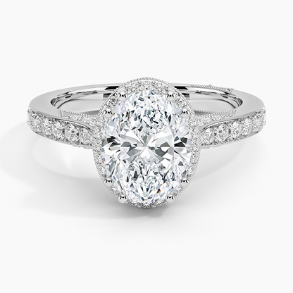 2.50 Oval Kesim Halo Tasarım Tektaş Laboratuvar Pırlanta Yüzük 18K - Tilara