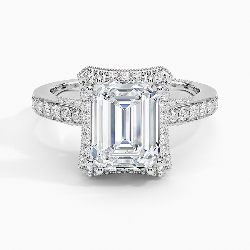 2.50 Emerald Kesim Halo Tasarım Tektaş Laboratuvar Pırlanta Yüzük 18K - Tilara