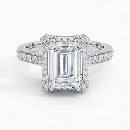 2.50 Emerald Kesim Halo Tasarım Tektaş Laboratuvar Pırlanta Yüzük 18K - Tilara