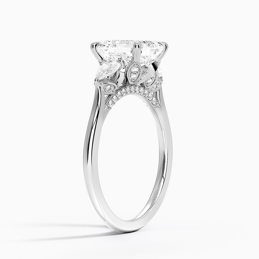 2.75 Karat Asscher Kesim Hidden Halo Tasarım Tektaş Laboratuvar Pırlanta Yüzük 18K - Calora