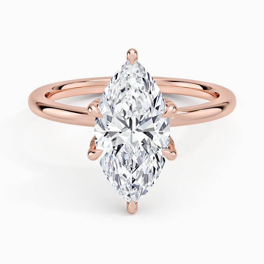 Altı Tırnak 2.15 Karat Marquise Kesim Hidden Halo Tasarım Tektaş Laboratuvar Pırlanta Yüzük - Delora - Bold Diamonds