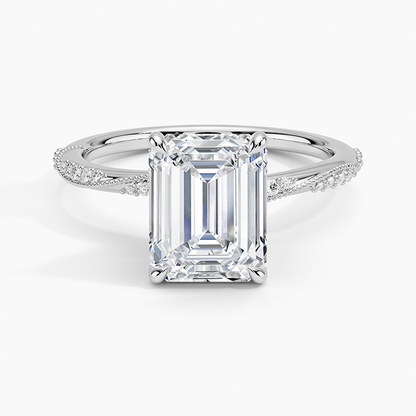 2.25 Karat Emerald Kesim Hidden Halo Tasarım Tektaş Laboratuvar Pırlanta Yüzük 18K  - Melora