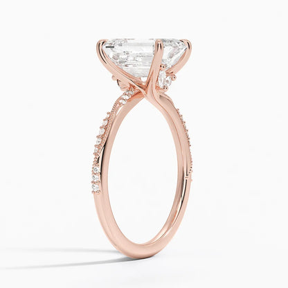 2.25 Karat Emerald Kesim Hidden Halo Tasarım Tektaş Laboratuvar Pırlanta Yüzük 18K  - Melora