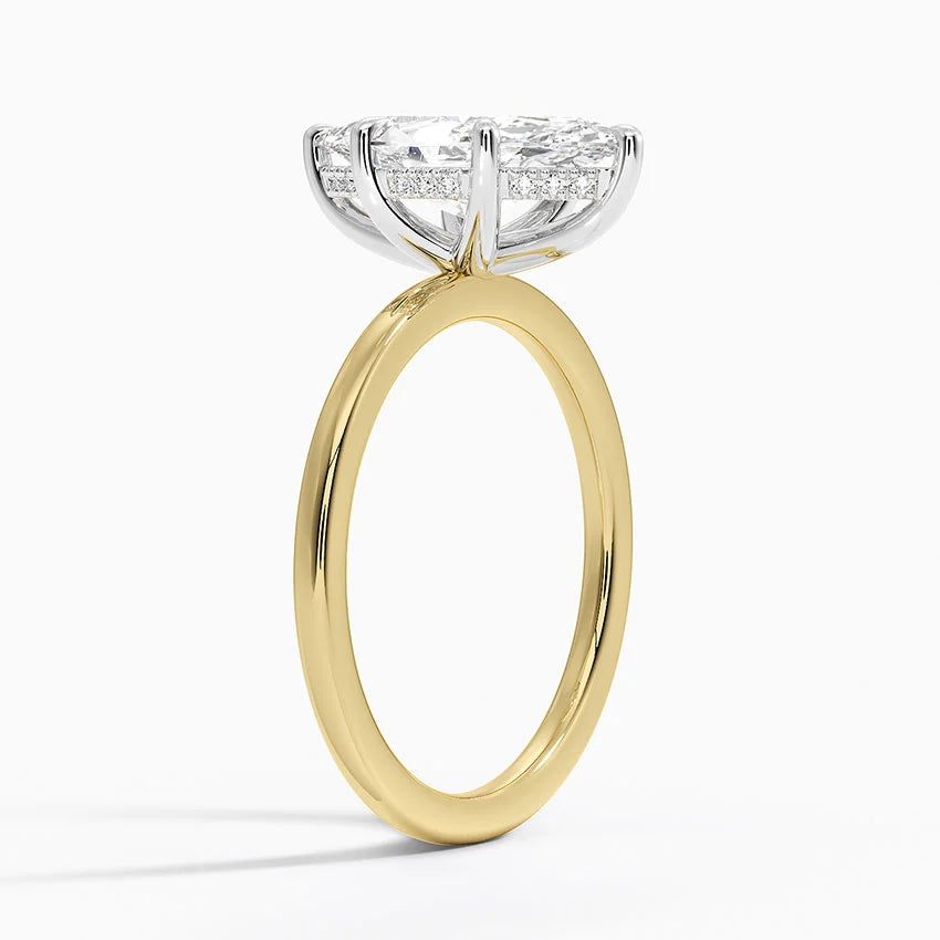 2.10 Karat Marquise Kesim Hidden Halo Tasarım Tektaş Laboratuvar Pırlanta Yüzük 18K  - Elora