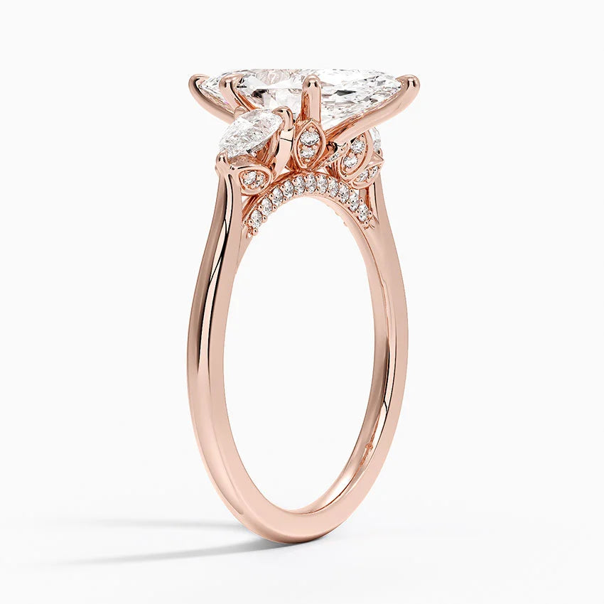 2.75 Karat Marquise Kesim Hidden Halo Tasarım Tektaş Laboratuvar Pırlanta Yüzük - Verona