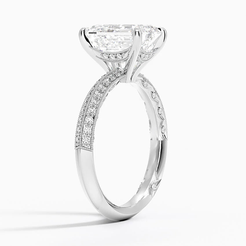 2.50 Karat Emerald Kesim Hidden Halo Tasarım Tektaş Laboratuvar Pırlanta Yüzük - Geneva