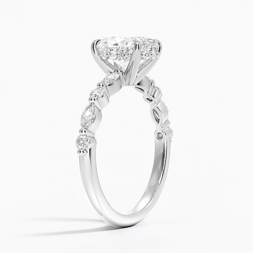 2.50 Karat Oval Kesim Hidden Halo Tasarım Tektaş Laboratuvar Pırlanta Yüzük - Tokyo - Bold Diamonds