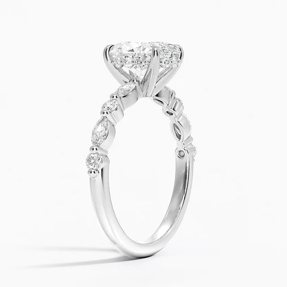 2.50 Karat Oval Kesim Hidden Halo Tasarım Tektaş Laboratuvar Pırlanta Yüzük 18K - Calora