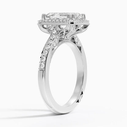 2.50 Emerald Kesim Halo Tasarım Tektaş Laboratuvar Pırlanta Yüzük 18K - Tilara