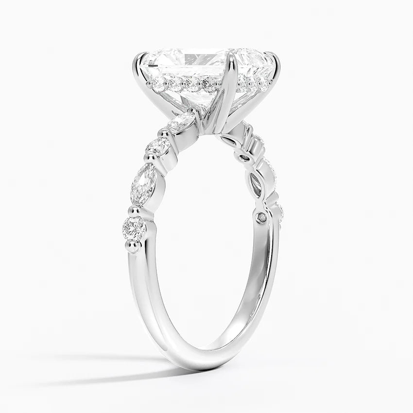 2.50 Karat Radiant Kesim Hidden Halo Tasarım Tektaş Laboratuvar Pırlanta Yüzük - Tokyo - Bold Diamonds