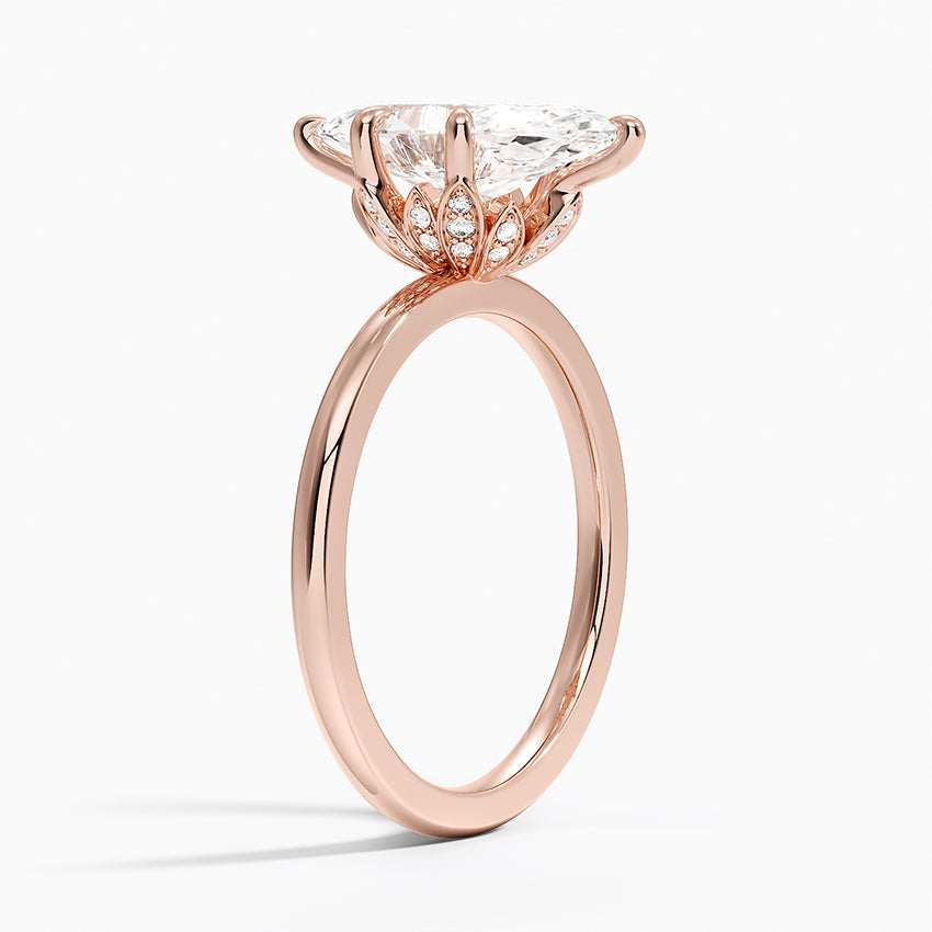 Altı Tırnak 2.15 Karat Marquise Kesim Hidden Halo Tasarım Tektaş Laboratuvar Pırlanta Yüzük - Delora - Bold Diamonds