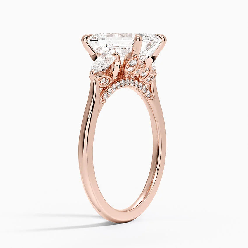 2.75 Karat Emerald Kesim Hidden Halo Tasarım Tektaş Laboratuvar Pırlanta Yüzük - Verona