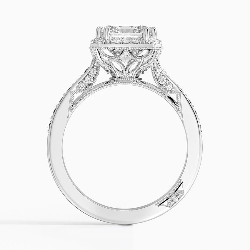 2.50 Emerald Kesim Halo Tasarım Tektaş Laboratuvar Pırlanta Yüzük 18K - Tilara