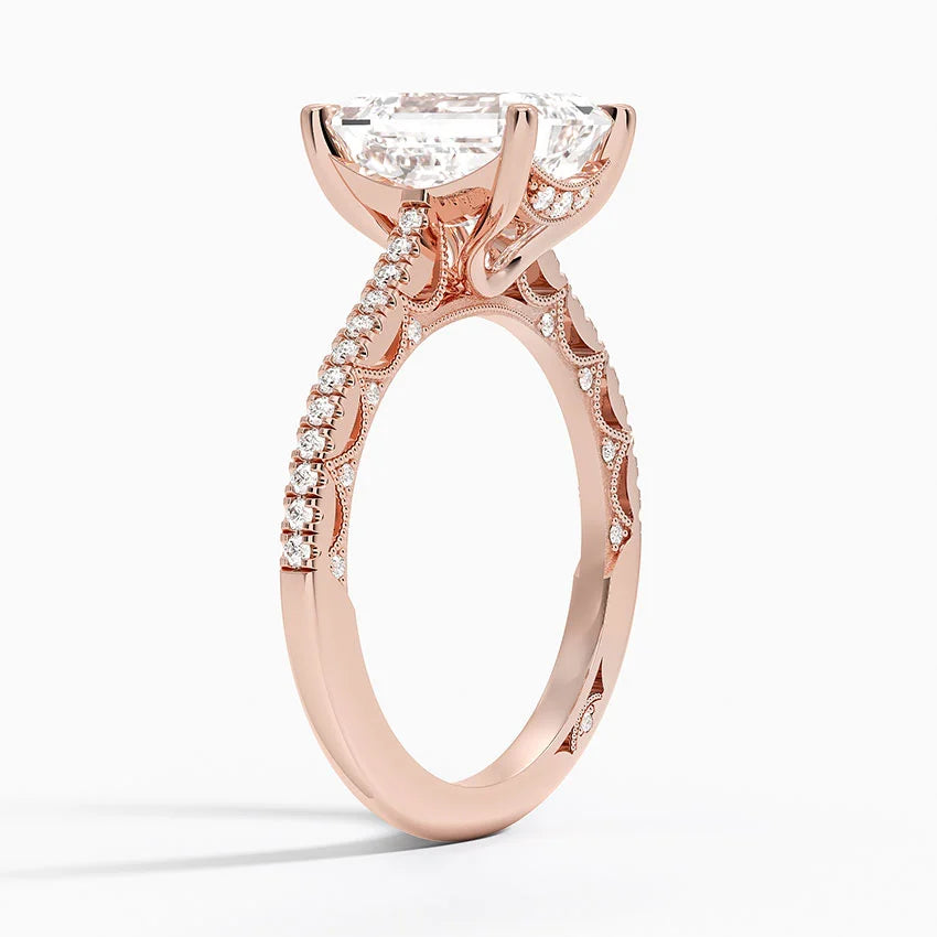 2.50 Karat Emerald Kesim Halo Tasarım Tektaş Laboratuvar Pırlanta Yüzük - Dijon
