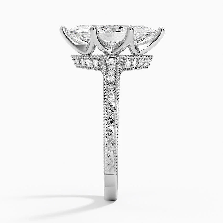 2.15 Marquise Kesim Hidden Halo Tasarım Tektaş Laboratuvar Pırlanta Yüzük - Silora