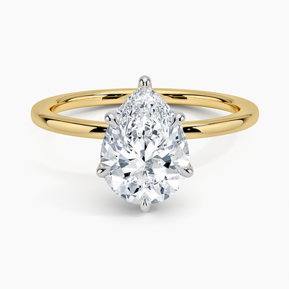2.10 Karat Damla Kesim Hidden Halo Tasarım Tektaş Laboratuvar Pırlanta Yüzük 18K  - Elora - Bold Diamonds