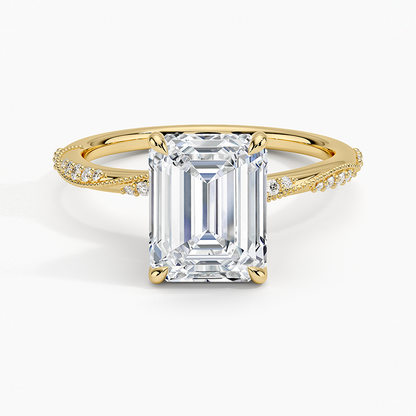 2.25 Karat Emerald Kesim Hidden Halo Tasarım Tektaş Laboratuvar Pırlanta Yüzük 18K  - Melora
