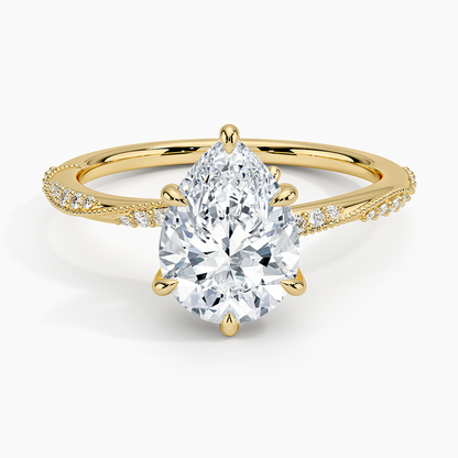 2.25 Karat Damla Kesim Hidden Halo Tasarım Tektaş Laboratuvar Pırlanta Yüzük 18K  - Melora