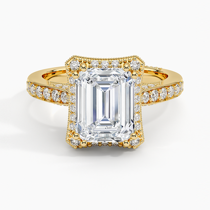 2.50 Emerald Kesim Halo Tasarım Tektaş Laboratuvar Pırlanta Yüzük 18K - Tilara