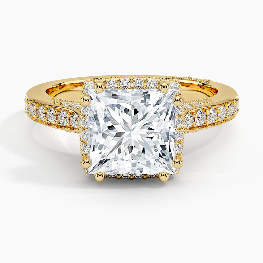 2.50 Prenses Kesim Halo Tasarım Tektaş Laboratuvar Pırlanta Yüzük 18K - Tilara