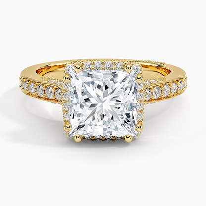 2.50 Prenses Kesim Halo Tasarım Tektaş Laboratuvar Pırlanta Yüzük 18K - Tilara