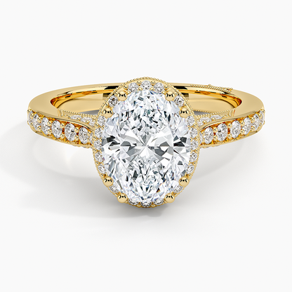 2.50 Oval Kesim Halo Tasarım Tektaş Laboratuvar Pırlanta Yüzük 18K - Tilara