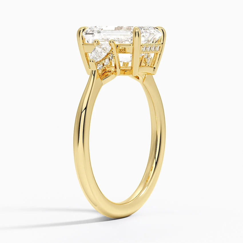 2.50 Karat Emerald Kesim Hidden Halo Tasarım Tektaş Laboratuvar Pırlanta Yüzük - Madrid