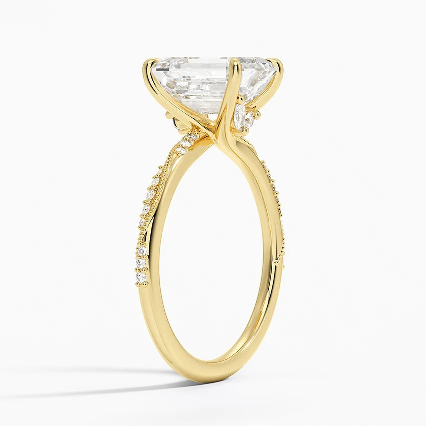 2.25 Karat Emerald Kesim Hidden Halo Tasarım Tektaş Laboratuvar Pırlanta Yüzük 18K  - Melora