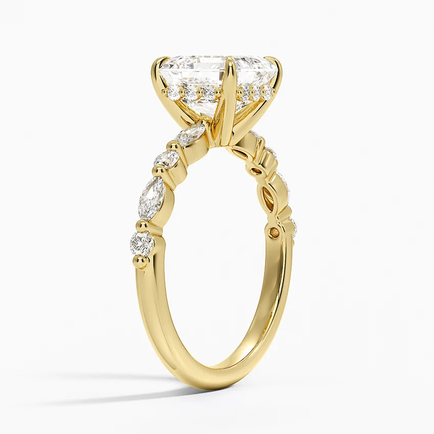 2.50 Karat Asscher Kesim Hidden Halo Tasarım Tektaş Laboratuvar Pırlanta Yüzük - Tokyo - Bold Diamonds