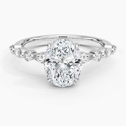 2.50 Karat Oval Kesim Hidden Halo Tasarım Tektaş Laboratuvar Pırlanta Yüzük 18K - Calora