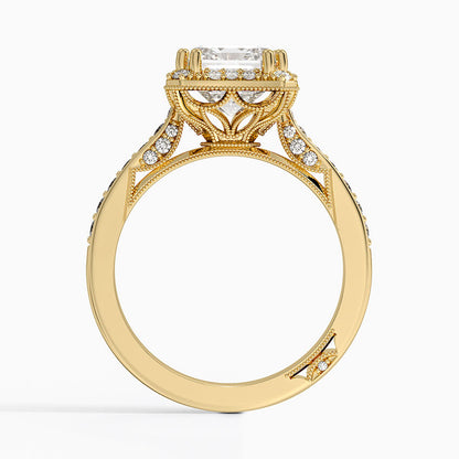 2.50 Emerald Kesim Halo Tasarım Tektaş Laboratuvar Pırlanta Yüzük 18K - Tilara