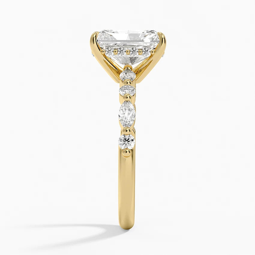 2.50 Karat Radiant Kesim Hidden Halo Tasarım Tektaş Laboratuvar Pırlanta Yüzük - Tokyo - Bold Diamonds