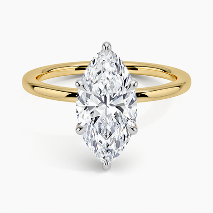 2.10 Karat Marquise Kesim Hidden Halo Tasarım Tektaş Laboratuvar Pırlanta Yüzük 18K  - Elora - Bold Diamonds