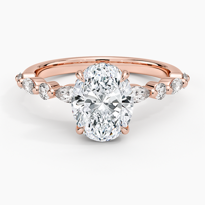 2.50 Karat Oval Kesim Hidden Halo Tasarım Tektaş Laboratuvar Pırlanta Yüzük 18K - Calora