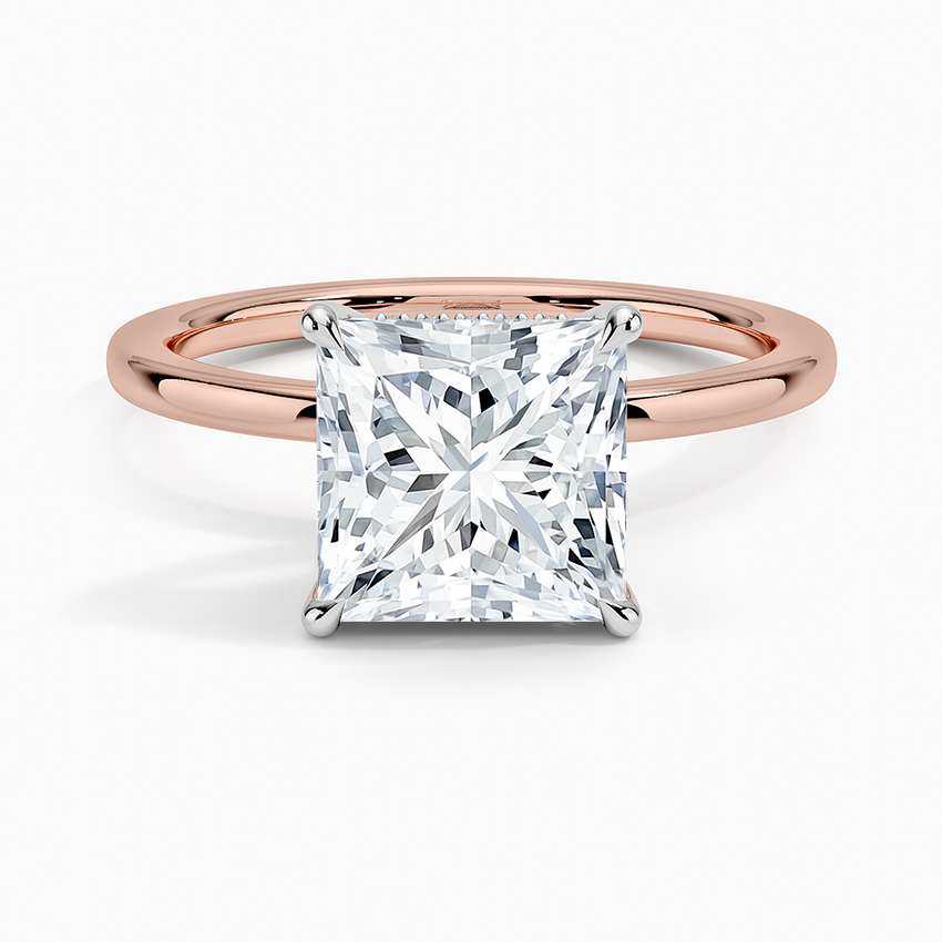 2.10 Karat Prenses Kesim Hidden Halo Tasarım Tektaş Laboratuvar Pırlanta Yüzük 18K  - Elora - Bold Diamonds