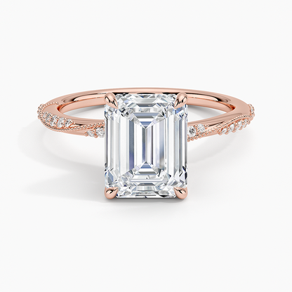 2.25 Karat Emerald Kesim Hidden Halo Tasarım Tektaş Laboratuvar Pırlanta Yüzük 18K  - Melora