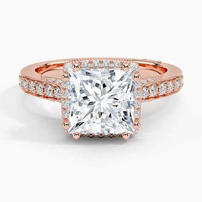 2.50 Prenses Kesim Halo Tasarım Tektaş Laboratuvar Pırlanta Yüzük 18K - Tilara